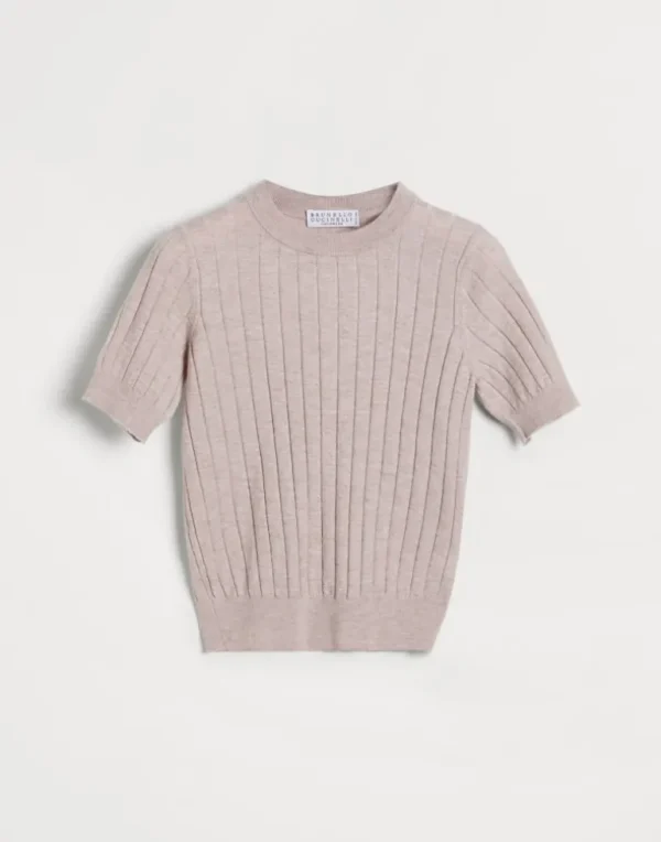 Sparkling cashmere rib knit t-shirt