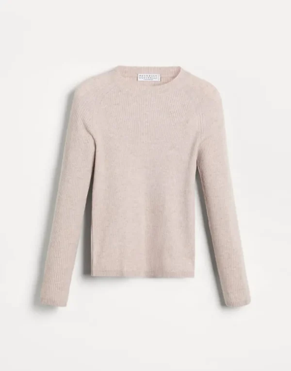 Sparkling cashmere rib knit lightweight sweater