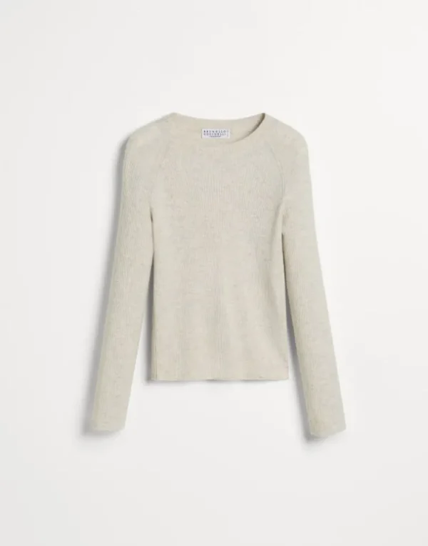 Sparkling cashmere rib knit lightweight sweater