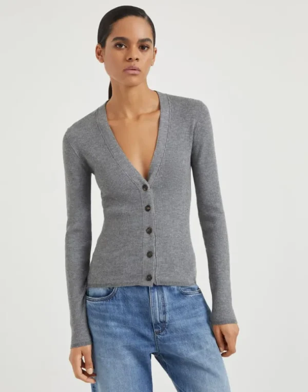 Sparkling cashmere rib knit cardigan