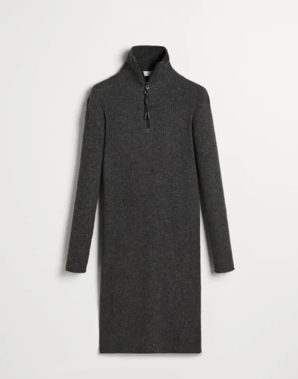 Sparkling cashmere rib knit dress with monili