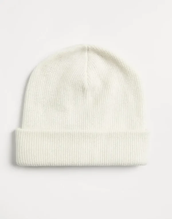 Sparkling cashmere rib knit beanie