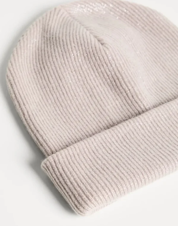 Sparkling cashmere rib knit beanie