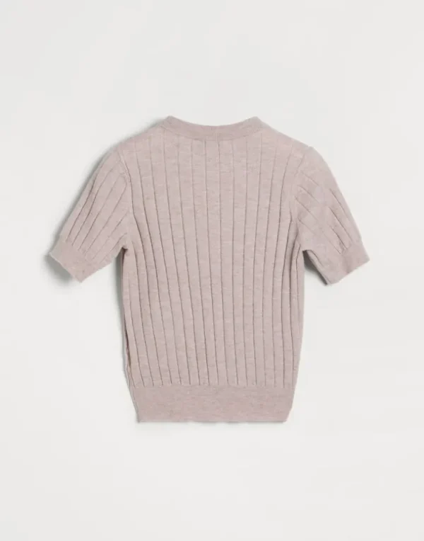 Sparkling cashmere rib knit t-shirt