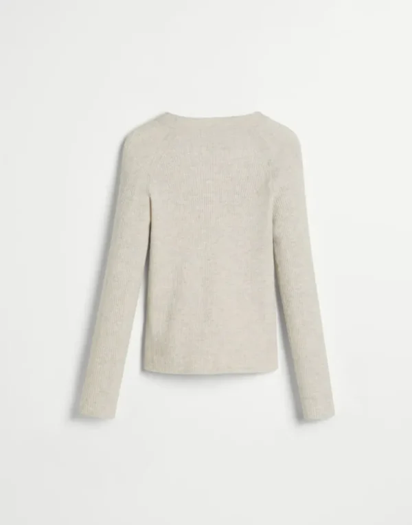 Sparkling cashmere rib knit lightweight sweater