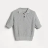 Sparkling cotton openwork rib knit polo shirt