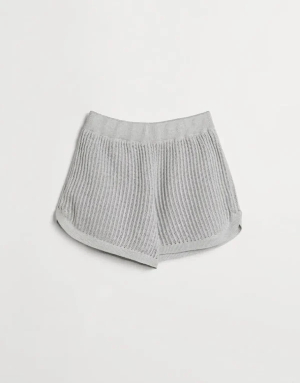 Sparkling cotton openwork rib knit shorts