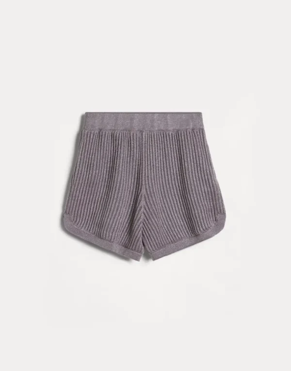 Sparkling cotton openwork rib knit shorts