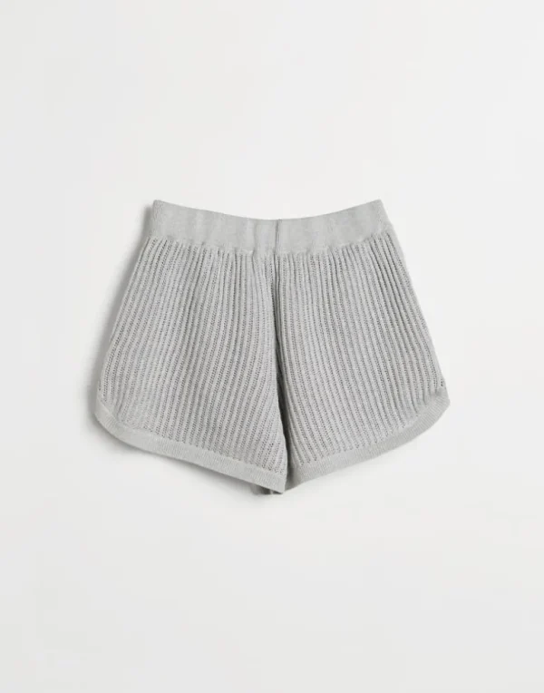 Sparkling cotton openwork rib knit shorts