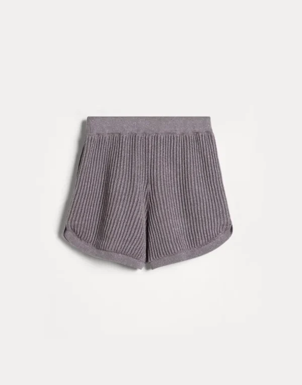 Sparkling cotton openwork rib knit shorts