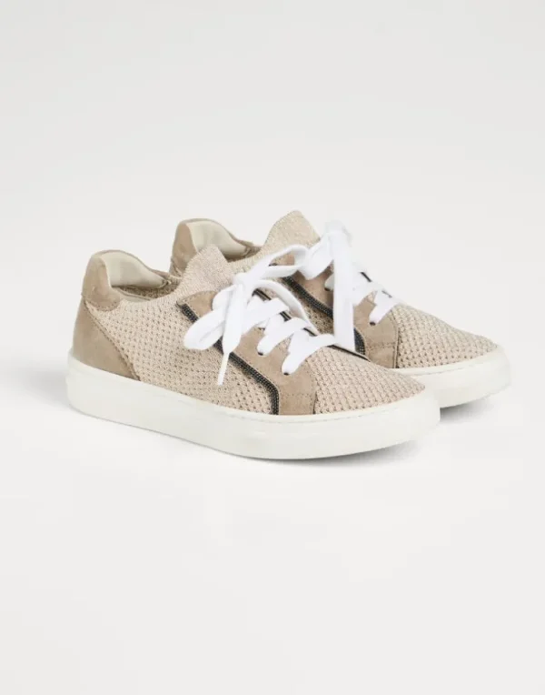 Sparkling knit and suede sneakers with monili