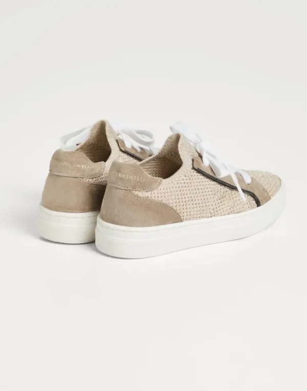 Sparkling knit and suede sneakers with monili