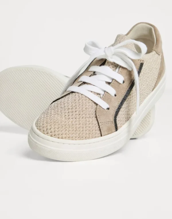 Sparkling knit and suede sneakers with monili