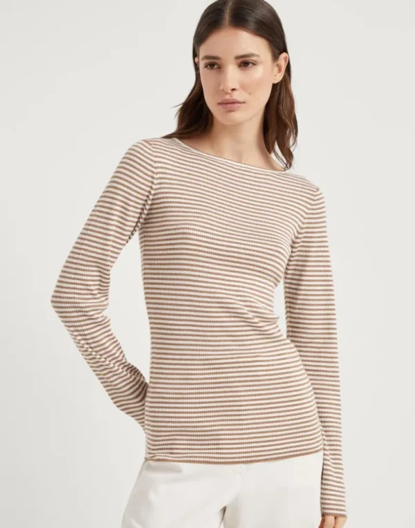 Sparkling striped cashmere and silk lightweight sweater