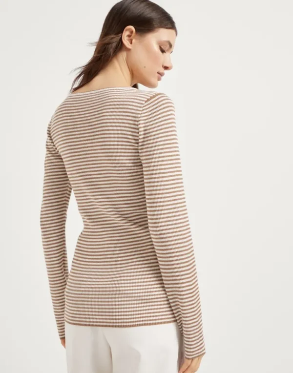 Sparkling striped cashmere and silk lightweight sweater