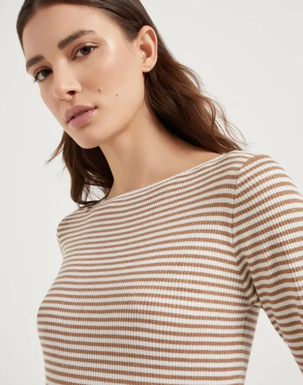 Sparkling striped cashmere and silk lightweight sweater