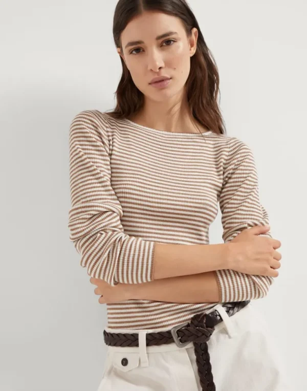 Sparkling striped cashmere and silk lightweight sweater