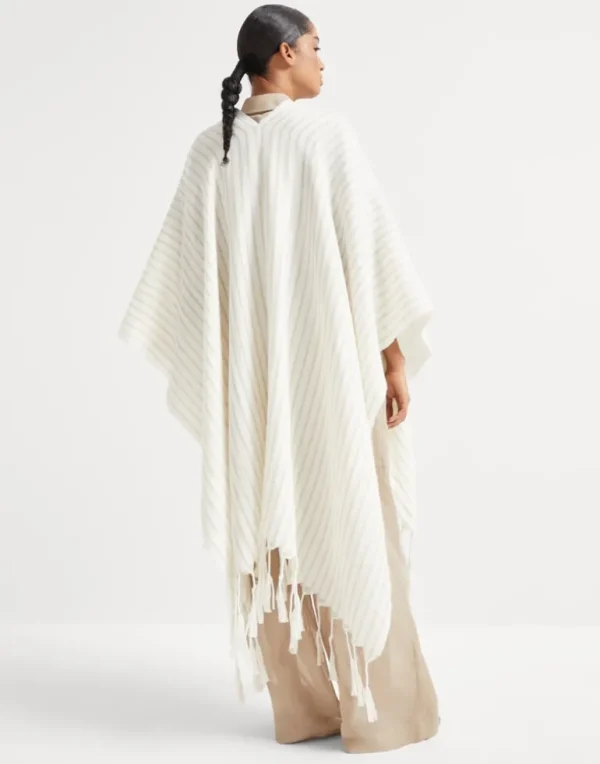 Sparkling striped wool and linen double knit poncho