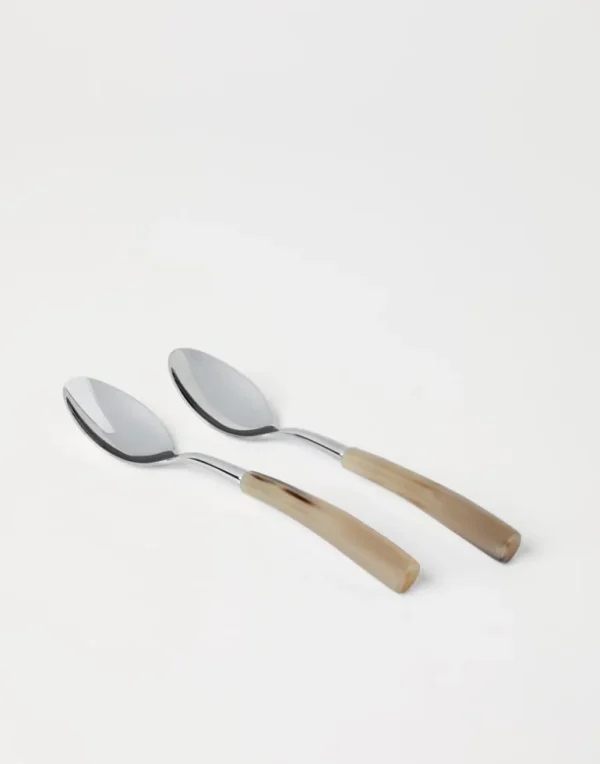 Steel and buffalo horn salad serving set