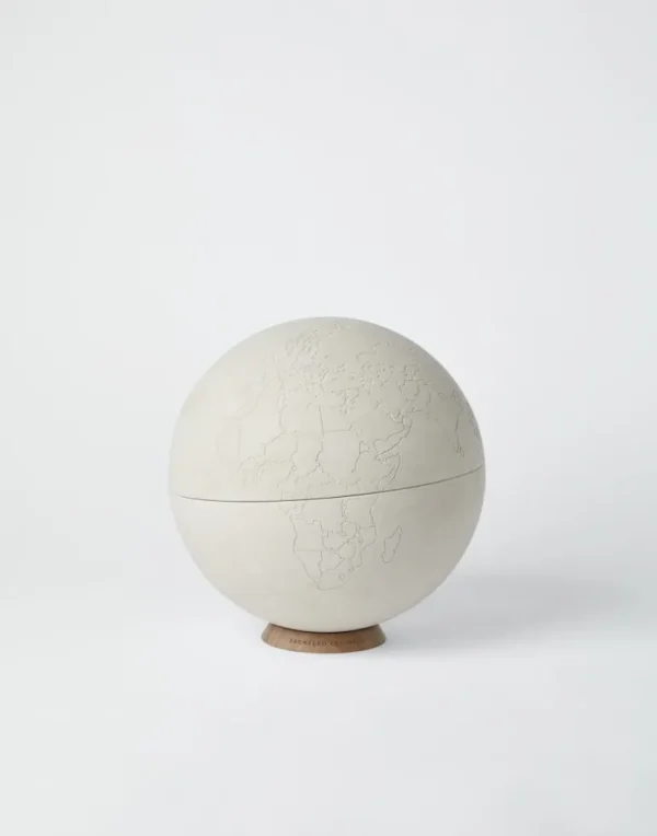 Stone and walnut wood globe