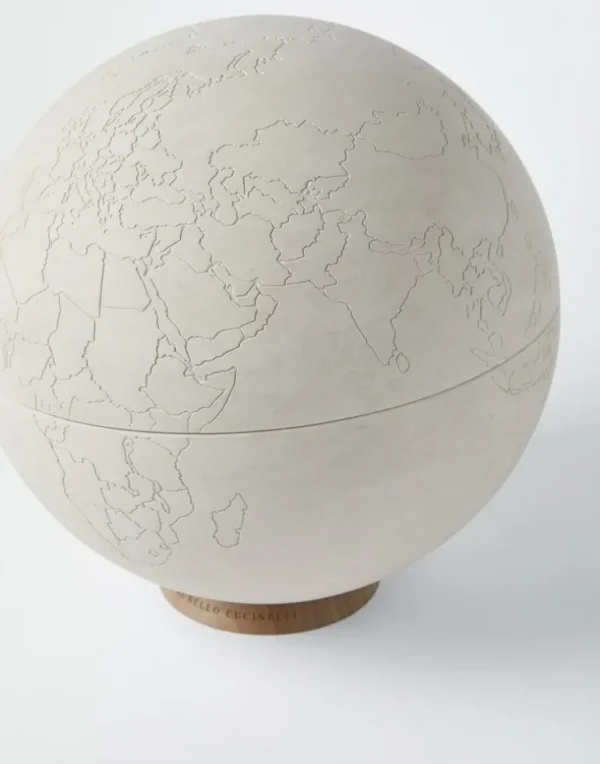 Stone and walnut wood globe