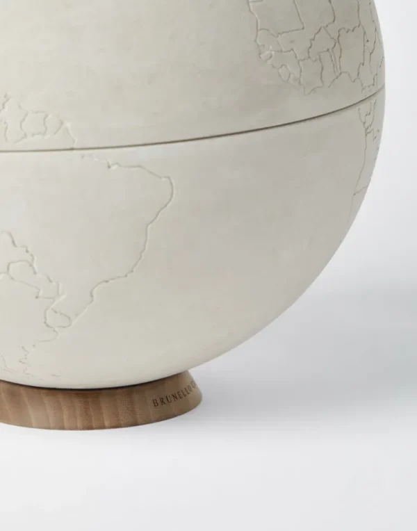 Stone and walnut wood globe