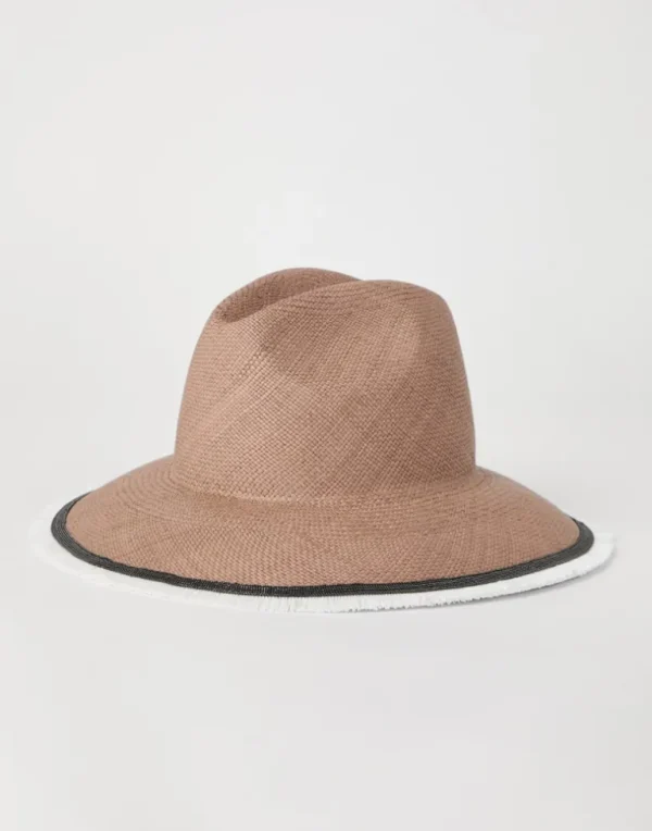 Straw fedora with precious raffia trim