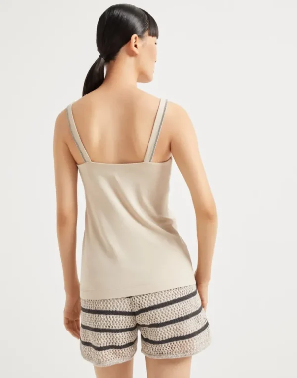 Stretch cotton jersey top with shiny straps