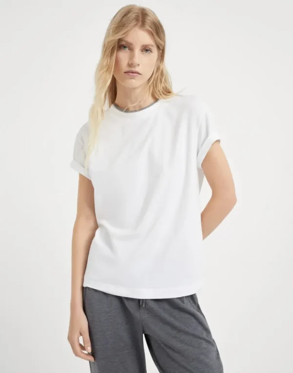 Stretch cotton jersey T-shirt with precious faux-layering