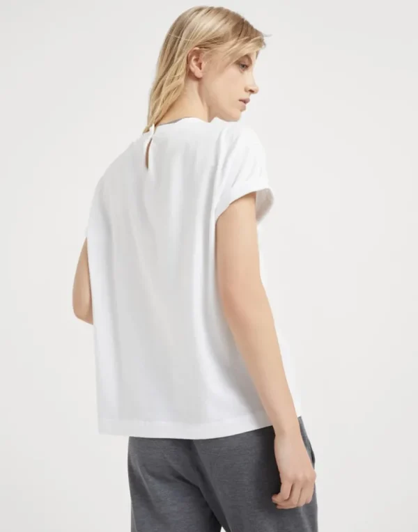 Stretch cotton jersey T-shirt with precious faux-layering