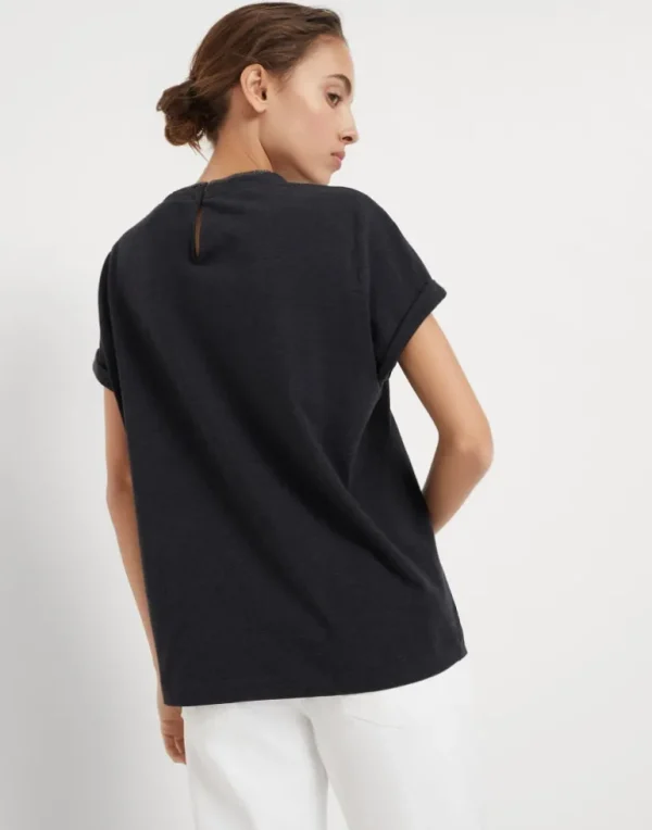 Stretch cotton jersey T-shirt with precious faux-layering