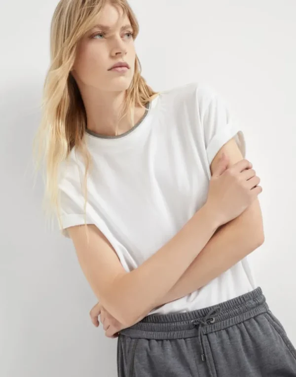 Stretch cotton jersey T-shirt with precious faux-layering