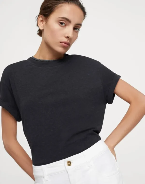 Stretch cotton jersey T-shirt with precious faux-layering