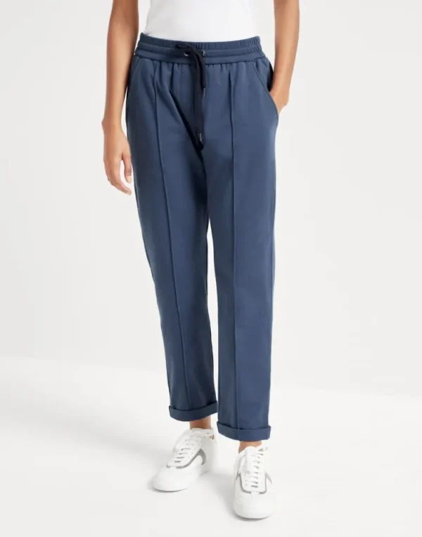 Stretch cotton lightweight French terry track trousers with monili