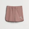 Stretch cotton lightweight French terry shorts with print and monili