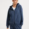 Stretch cotton lightweight French terry hooded sweatshirt with zipper and shiny trims