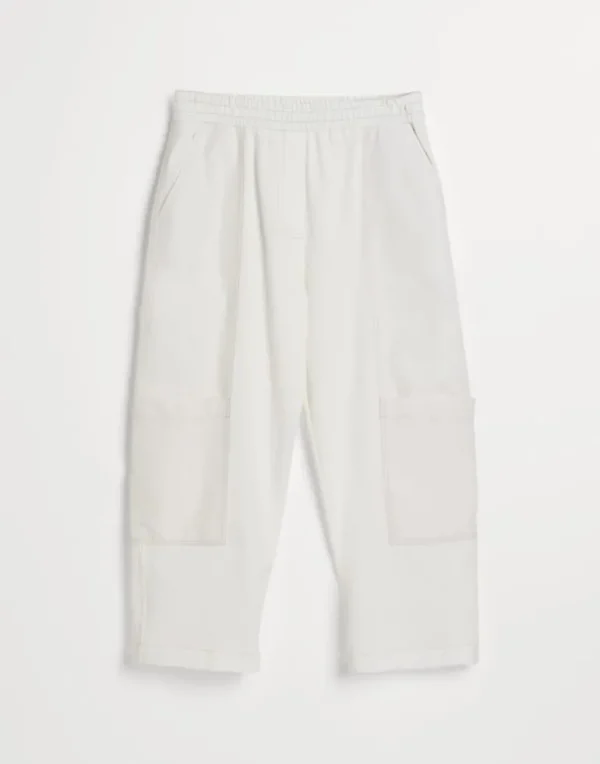 Stretch cotton lightweight French terry baggy utility trousers