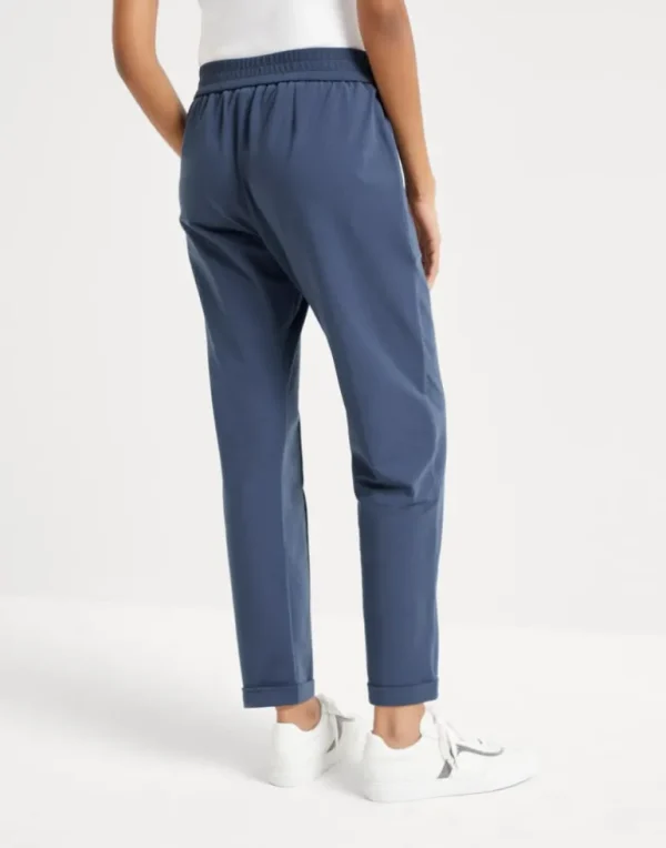 Stretch cotton lightweight French terry track trousers with monili