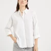 Stretch cotton poplin shirt with shiny trim