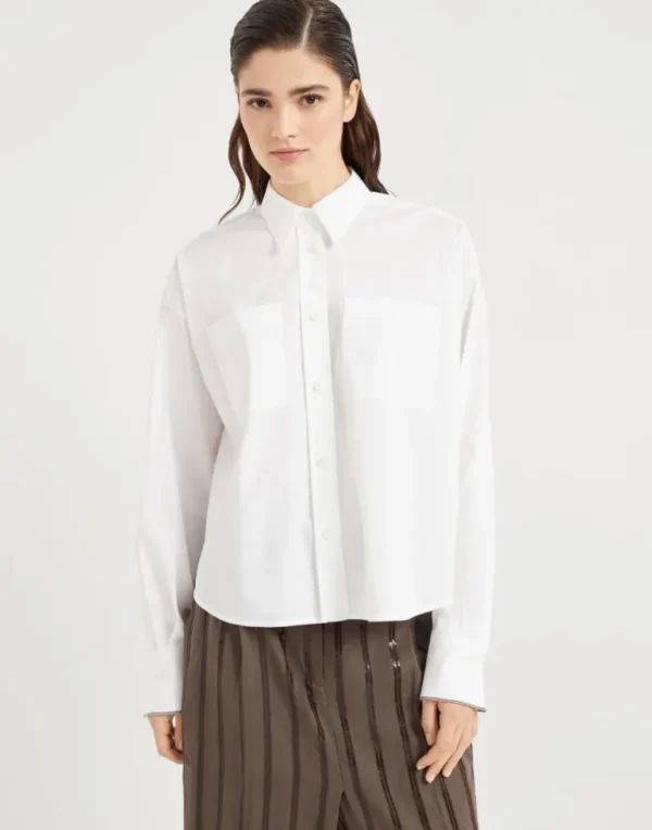 Stretch cotton poplin shirt with shiny cuffs