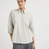 Stretch cotton poplin shirt with shiny trim