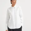 Stretch cotton poplin shirt with shiny collar