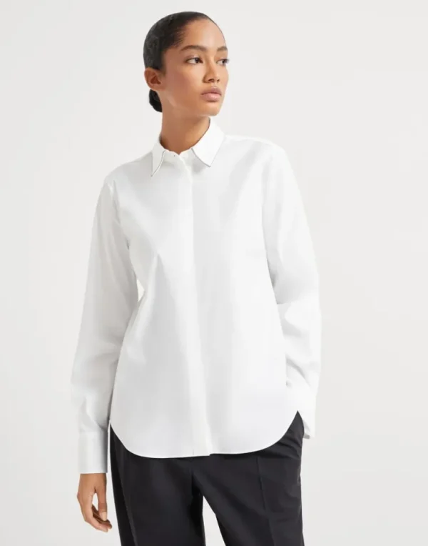 Stretch cotton poplin shirt with shiny collar