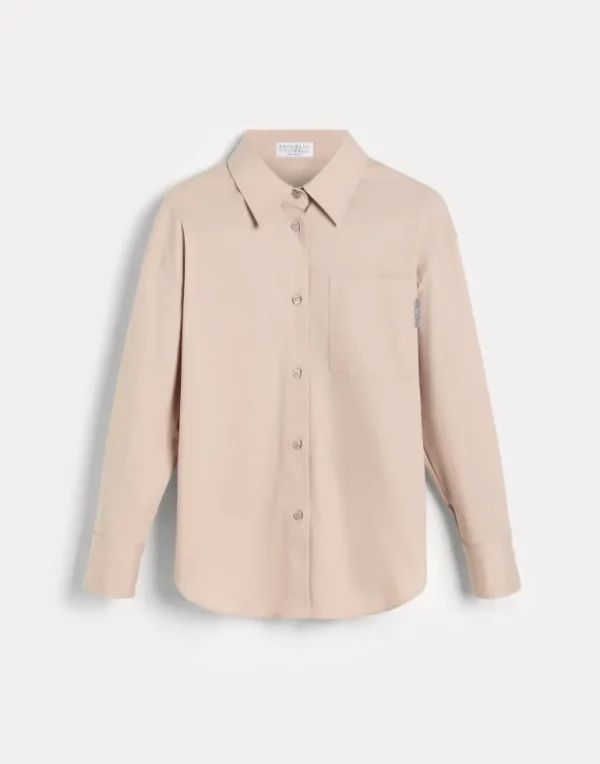 Stretch cotton poplin shirt with monili