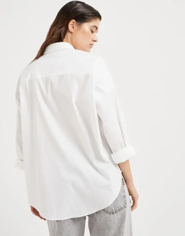 Stretch cotton poplin shirt with shiny trim