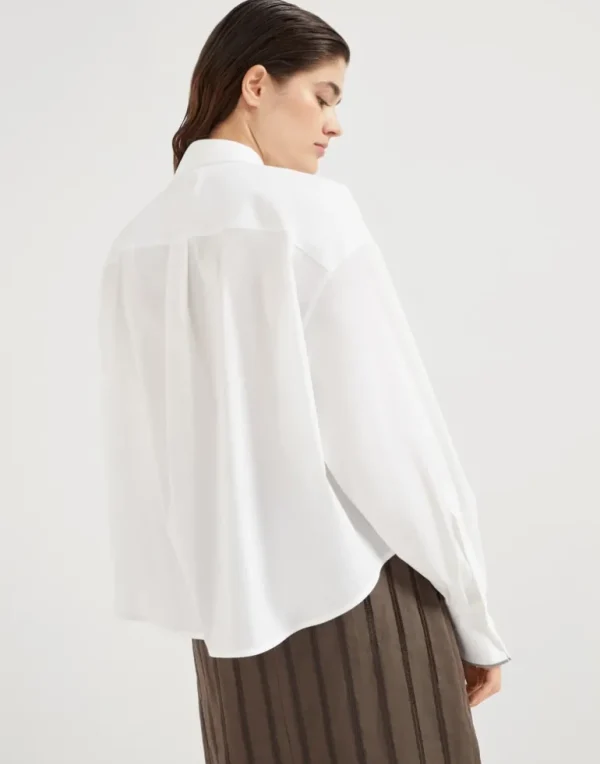 Stretch cotton poplin shirt with shiny cuffs