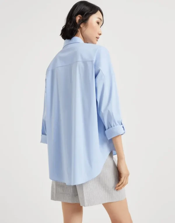 Stretch cotton poplin shirt with shiny trim