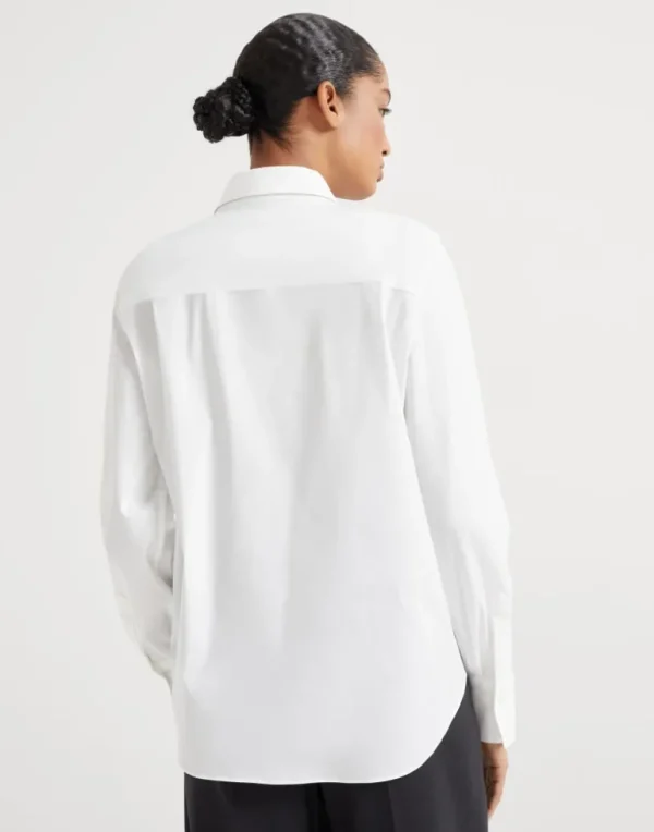 Stretch cotton poplin shirt with shiny collar