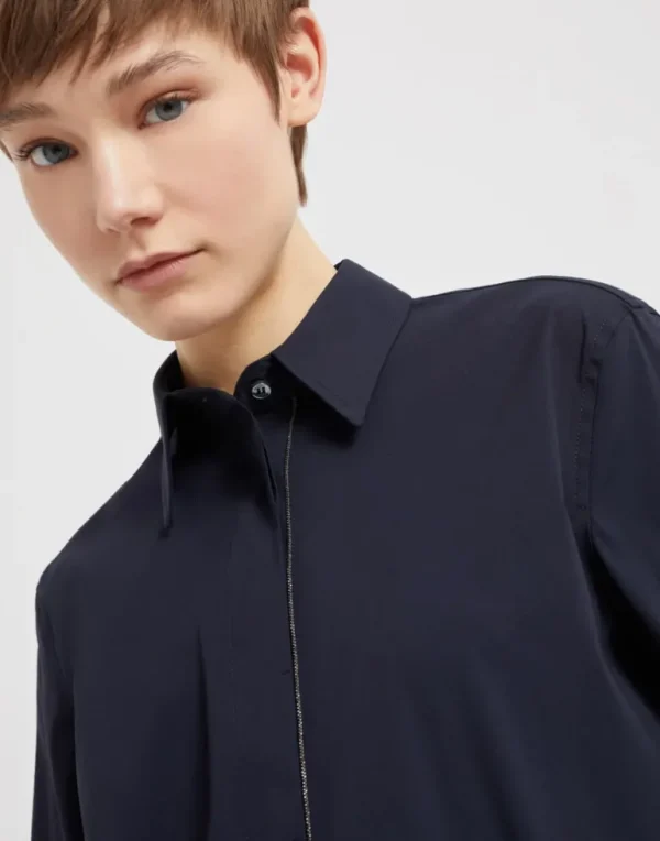 Stretch cotton poplin shirt with shiny trim