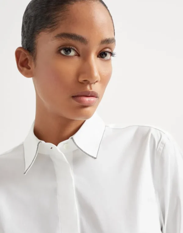 Stretch cotton poplin shirt with shiny collar